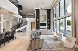 Luxury high end living room featuring smart home technology interior design by clive daniel