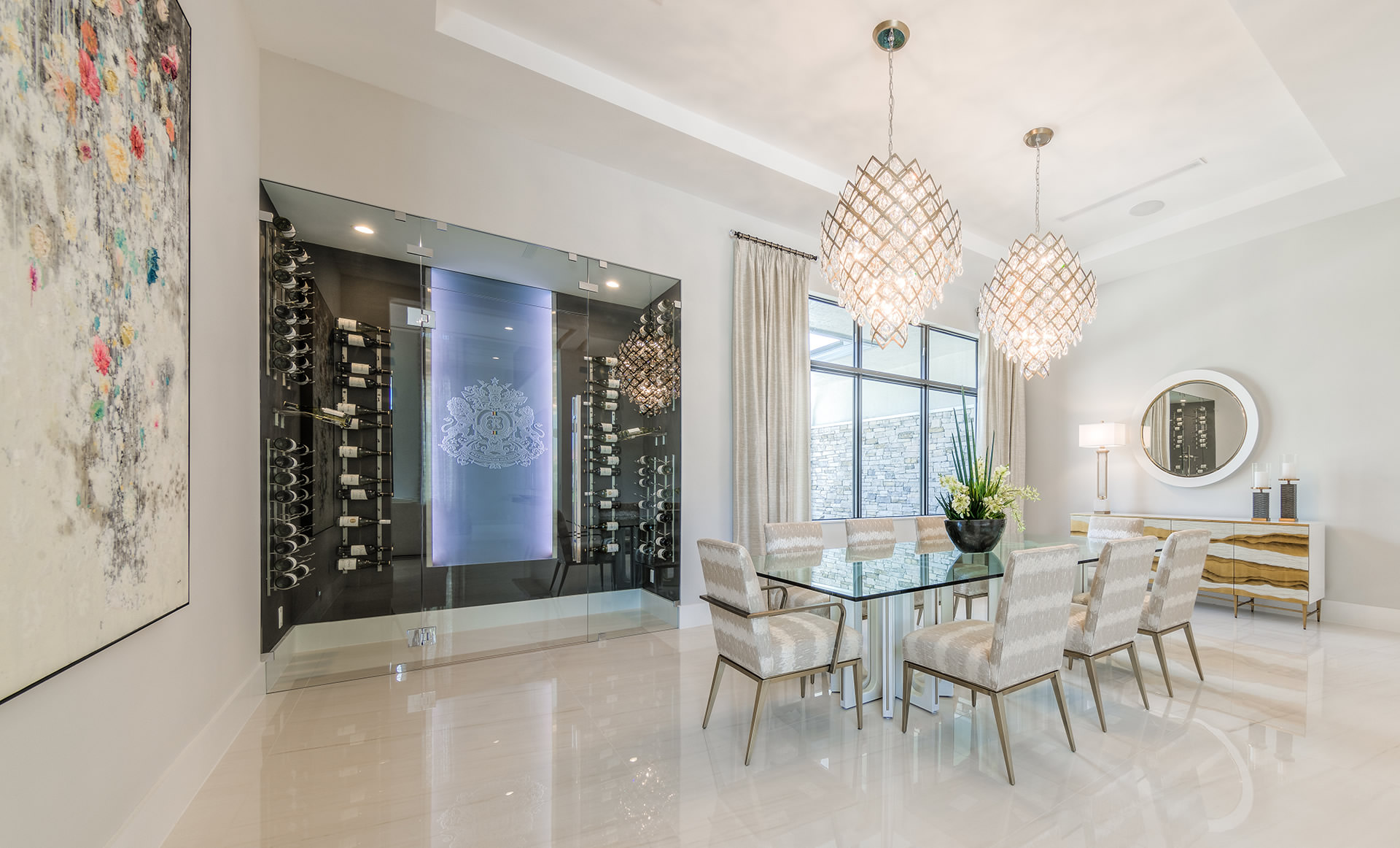 Beautiful Boca Raton interior design of luxury dining room designed by Clive Daniel